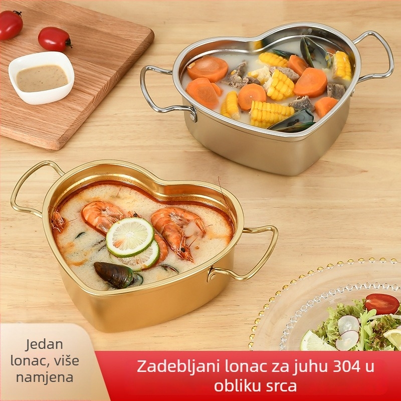 304 nehrđajući čelik, jednoporciona posuda s držačima u obliku srca, korejski stil lonac za rezance, kapacitet 1,1–2 L