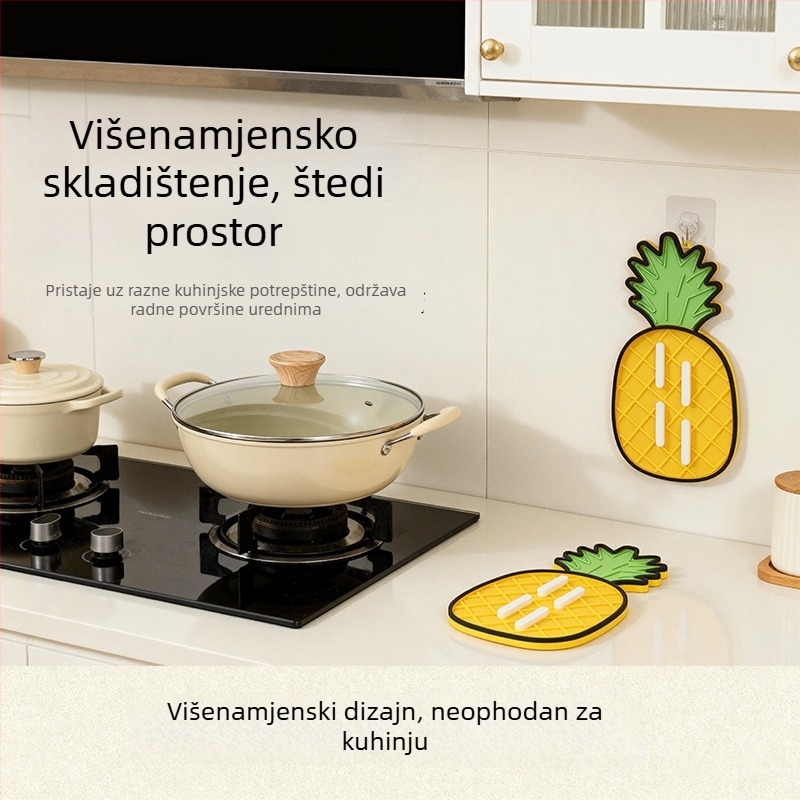 Meko gumeni podmetač za poklop lonca u obliku ananasa, držač poklopca, odvodna podloga, višenamjenski termoizolacijski podmetač, podloga za odlaganje daske za rezanje, podloga za sušenje sapuna