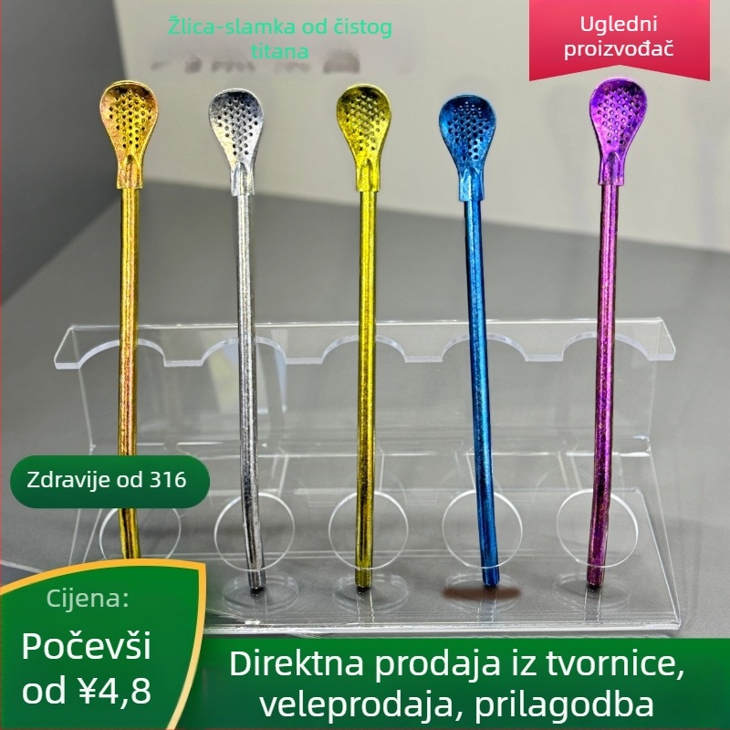Višebojna slamčasta žličica s odvojivim filtrom za mate, pogodna za vanjsku i kućnu upotrebu