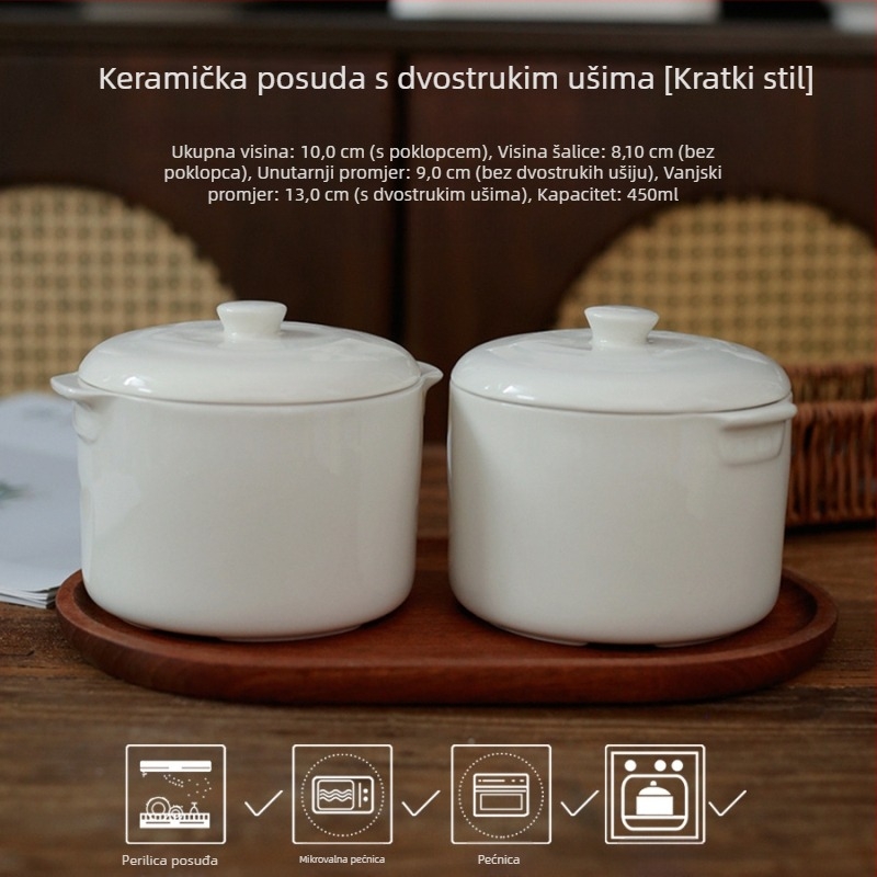 Porcelanski jednoslužbeni lončić s poklopcem — mini keramički lončić s dvjema ručkama za juhu od ptičjih gnijezda, pogodna za kućnu i hotelsku upotrebu