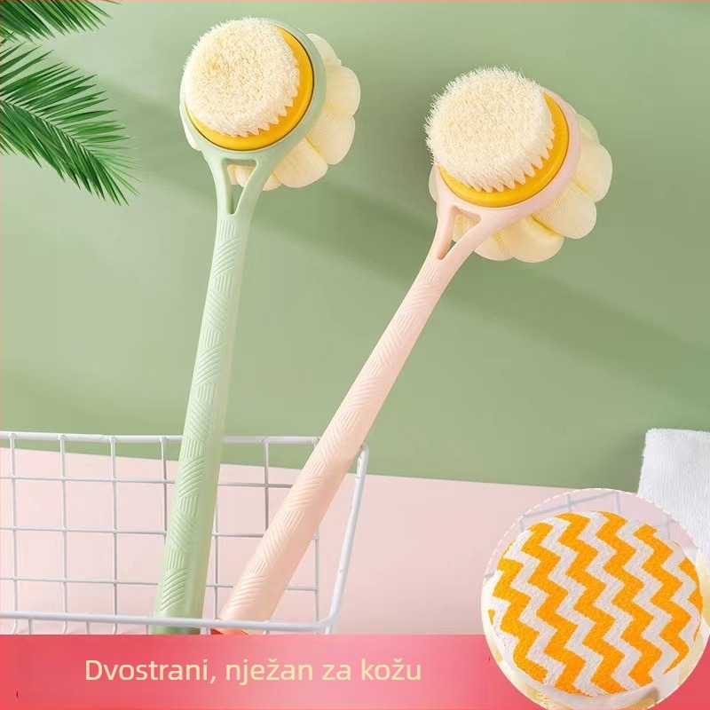 Duga drška, dvostruka četka za lice i tijelo za kupanje, s mekanim najlonskim dlačicama