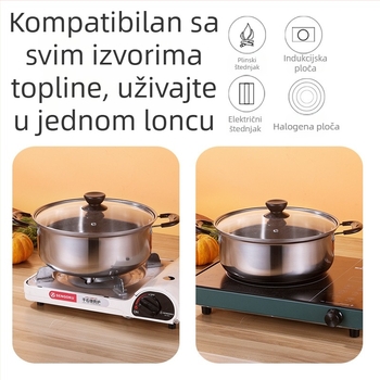 Lonac za juhu od nehrđajućeg čelika s poklopcem, prehrambena kvaliteta, debela konstrukcija, kućna upotreba, kompatibilan s indukcijom i plinskim kuhinjama, kapacitet 2,1–3 L, materijal 430 nehrđajućeg čelika