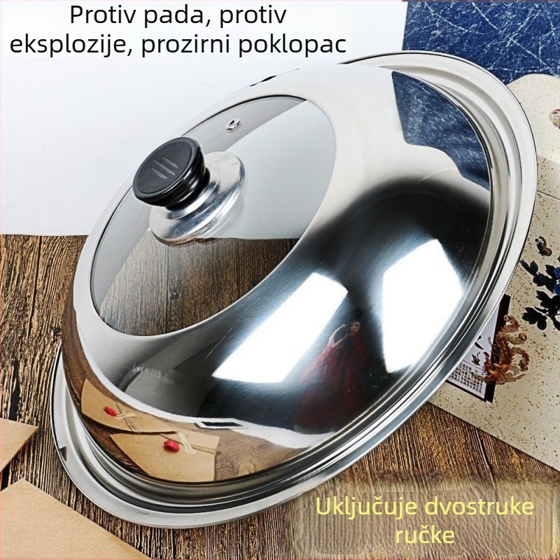 Poklopac za lonac od kaljenog stakla i nehrđajućeg čelika, proziran, pogodan za električno posuđe, kuhalo na paru i tavu