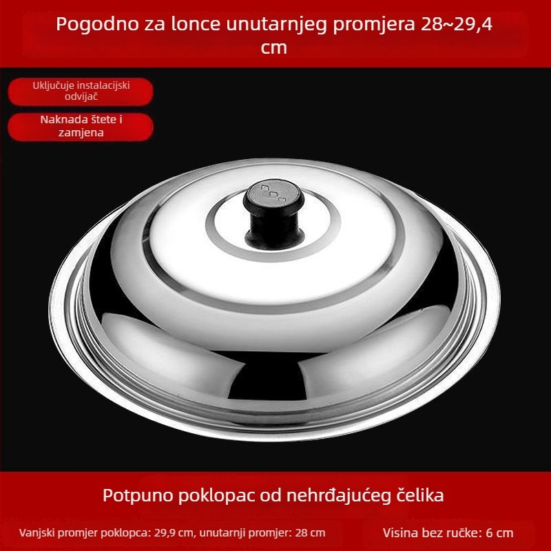 Poklopac za lonac od kaljenog stakla i nehrđajućeg čelika, proziran, pogodan za električno posuđe, kuhalo na paru i tavu