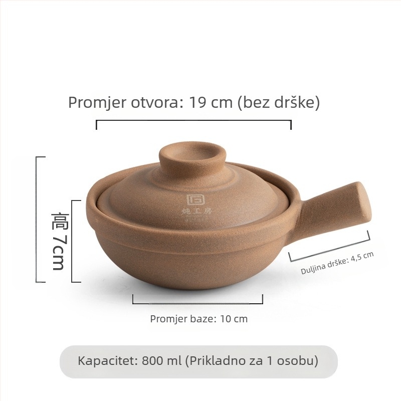 Jiushi keramički glineni lonac u kantonskom stilu za rižu, s jednom ručkom, bez glazure, otporan na visoke temperature, za suho kuhanje