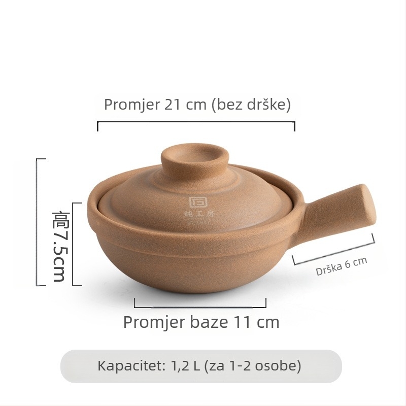Jiushi keramički glineni lonac u kantonskom stilu za rižu, s jednom ručkom, bez glazure, otporan na visoke temperature, za suho kuhanje