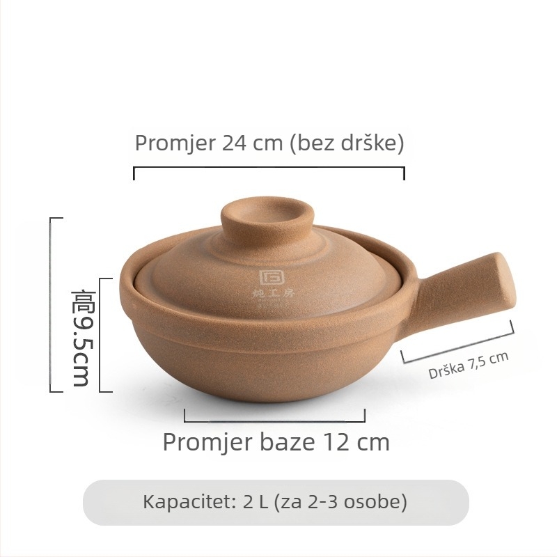 Jiushi keramički glineni lonac u kantonskom stilu za rižu, s jednom ručkom, bez glazure, otporan na visoke temperature, za suho kuhanje