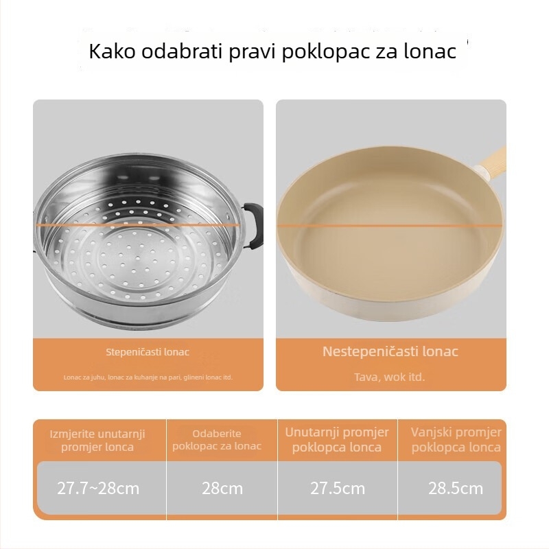 Stakleni poklopac za kuhinju, proziran za wok i lonac za juhu, s uspravnim držalom, otporan na visoke temperature