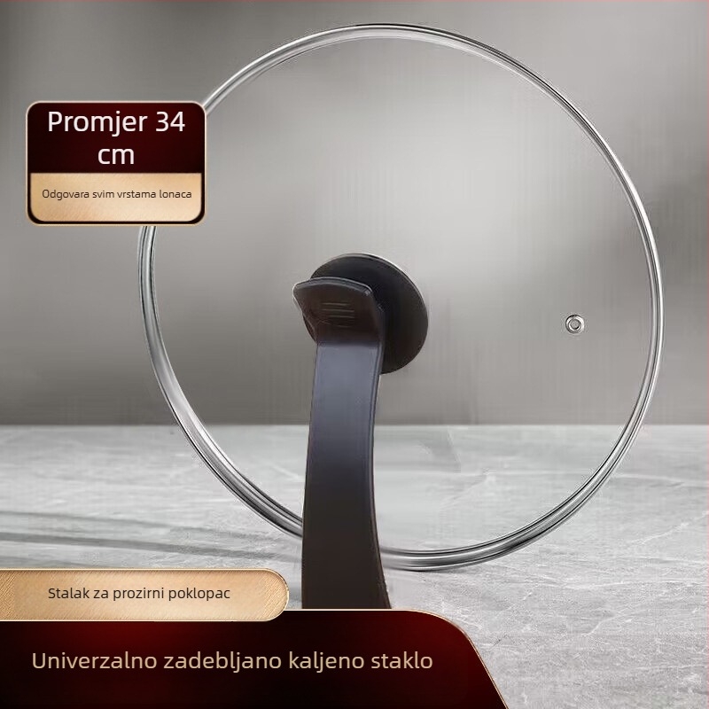 Stakleni poklopac za kuhinju, proziran za wok i lonac za juhu, s uspravnim držalom, otporan na visoke temperature