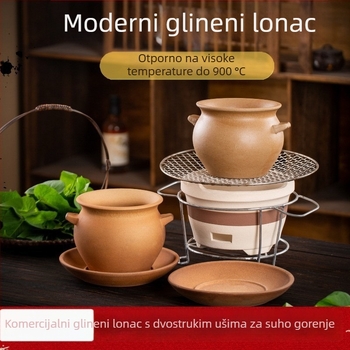 Keramična kaserola za dinstanje, 1 L, ručno izrađena gruba keramika, pogodna za plin, otporna na visoke temperature, bez poklopca