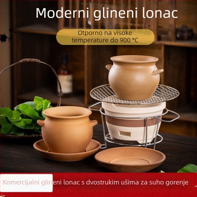 Keramična kaserola za dinstanje, 1 L, ručno izrađena gruba keramika, pogodna za plin, otporna na visoke temperature, bez poklopca