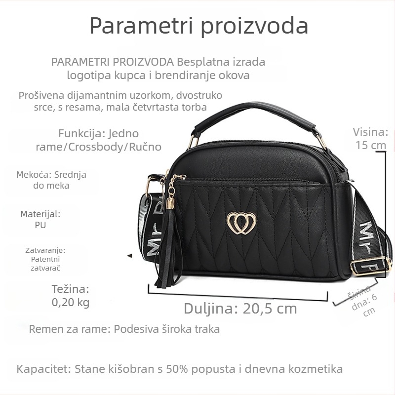 Korejski inspirirana ženska torba, moderna ramenska torba s resom, retro stil