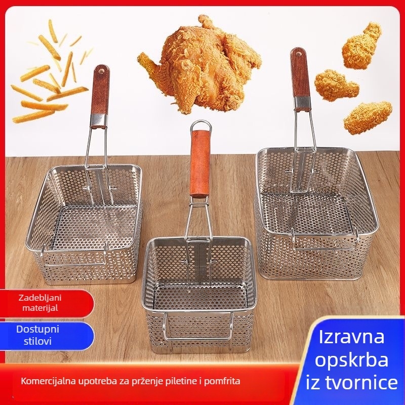 Komercijalna fritira od nehrđajućeg čelika s kružnim mrežastim košarom i filtrom ulja