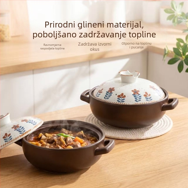 Japanski stil keramički kaserola s poklopcem, kapacitet 5 L ili više, protiv suhog izgaranja, pogodno za plinski štednjak