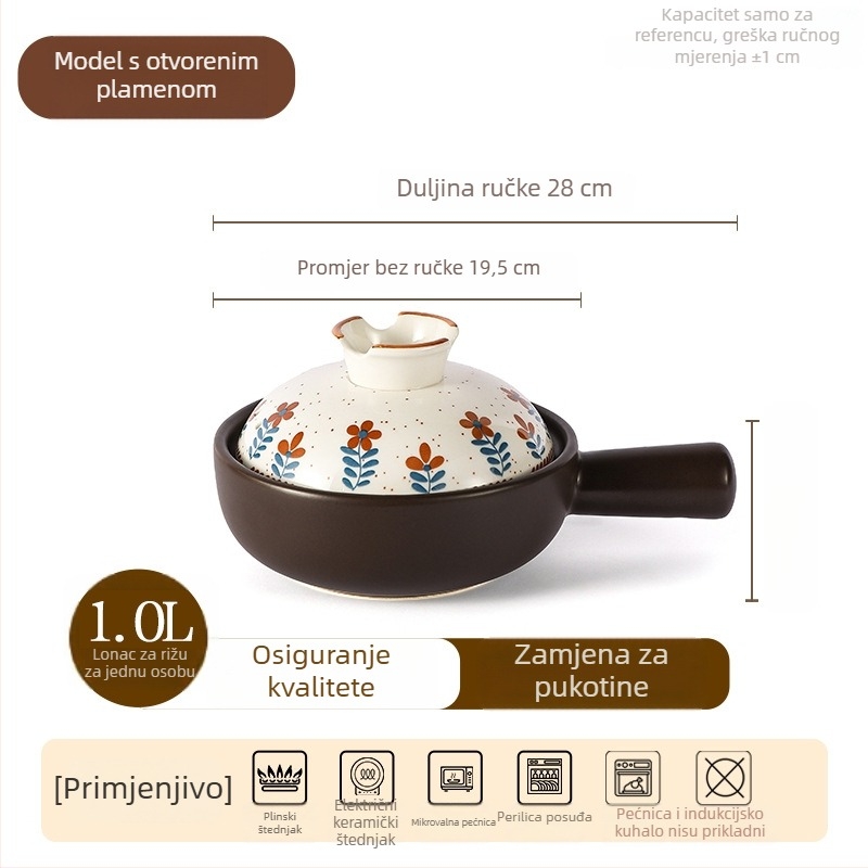 Japanski stil keramički kaserola s poklopcem, kapacitet 5 L ili više, protiv suhog izgaranja, pogodno za plinski štednjak
