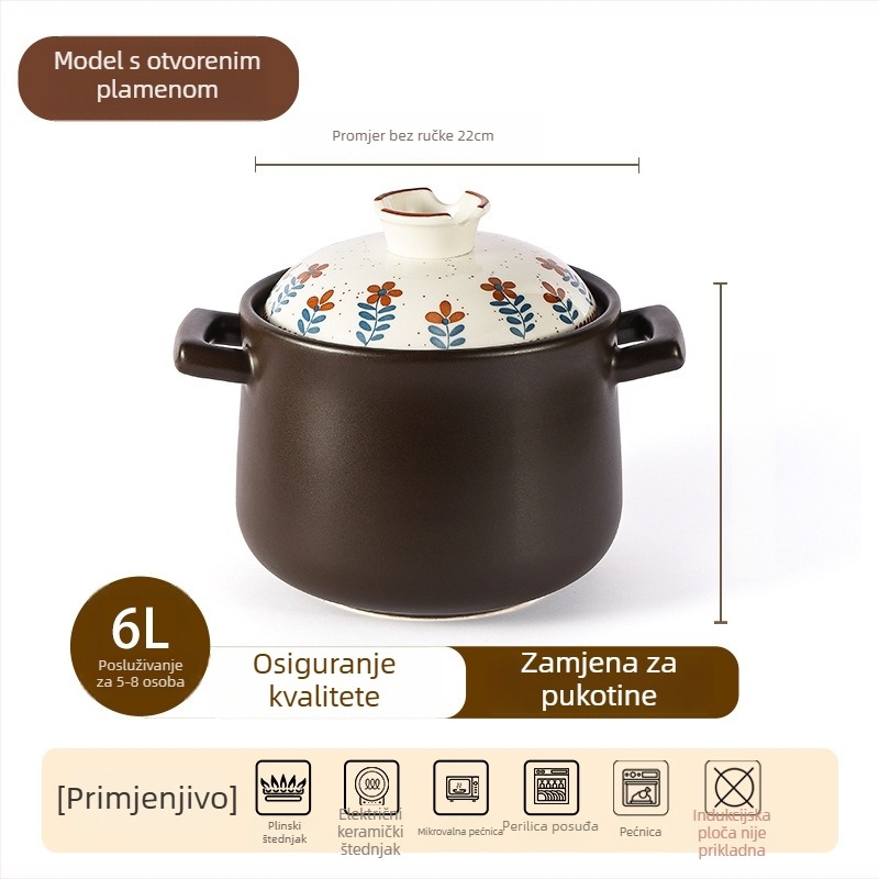 Japanski stil keramički kaserola s poklopcem, kapacitet 5 L ili više, protiv suhog izgaranja, pogodno za plinski štednjak
