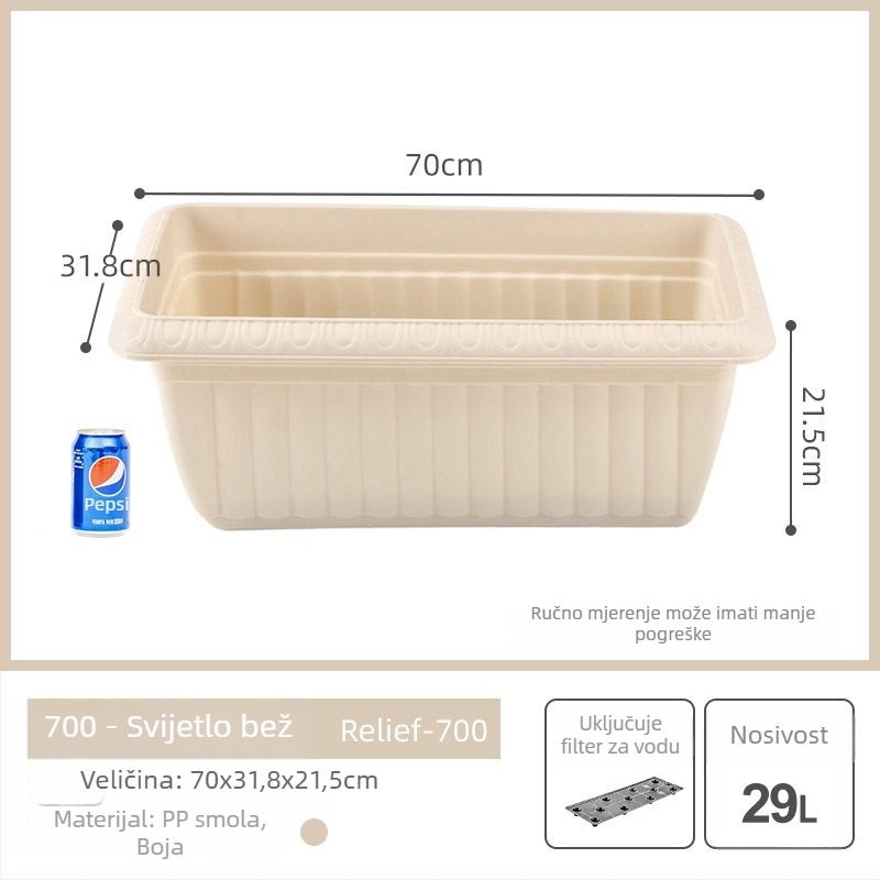 Pravokutna balkonska posuda od plastike, ekstra velika