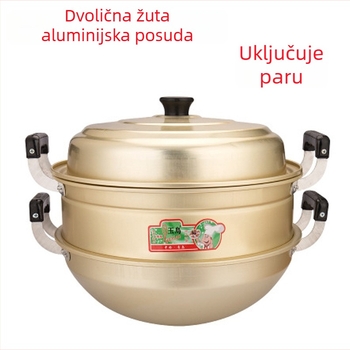 Aluminijski wok s dvostrukim držačima, posuda za paru s okruglim dnom, aluminijska posuda za juhu – dvostruka namjena za kuhanje i parenje