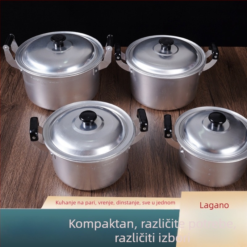 Retro aluminijski lonac s dvjema ručkama, mali lonac za juhu i kuhanje vode, za vanjsku upotrebu na drvenom štednjaku
