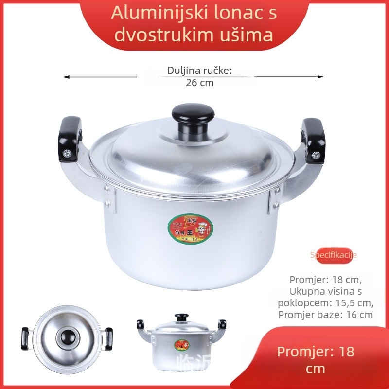 Retro aluminijski lonac s dvjema ručkama, mali lonac za juhu i kuhanje vode, za vanjsku upotrebu na drvenom štednjaku