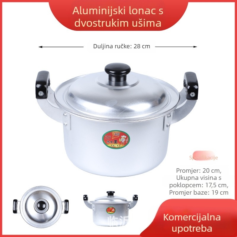 Retro aluminijski lonac s dvjema ručkama, mali lonac za juhu i kuhanje vode, za vanjsku upotrebu na drvenom štednjaku