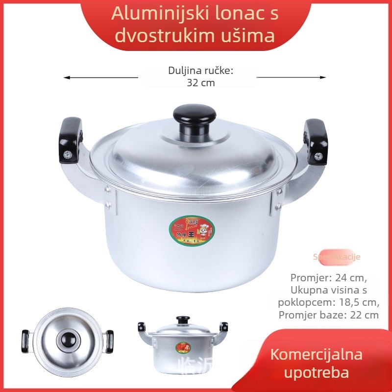 Retro aluminijski lonac s dvjema ručkama, mali lonac za juhu i kuhanje vode, za vanjsku upotrebu na drvenom štednjaku