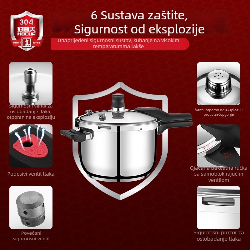 Posuda pod tlakom od nehrđajućeg čelika 304 – kućna i komercijalna upotreba, otporna na eksplozije, velika kapacitet, pogodna za plinske, indukcijske i univerzalne ploče