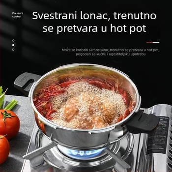 Tlak kuhalo od 304 nehrđajućeg čelika, debelo tijelo, za kućnu upotrebu, kompatibilno s plinskim i indukcijskim pločama, prenosno s velikim kapacitetom, otporno na eksplozije, sigurnost na razini komercijalne