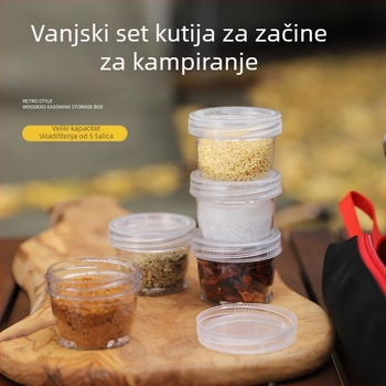 Prijenosni set začina za kampiranje – 5-dijelni set s povezivim bocama i staklenkama za vanjsko roštiljanje, zatvoren