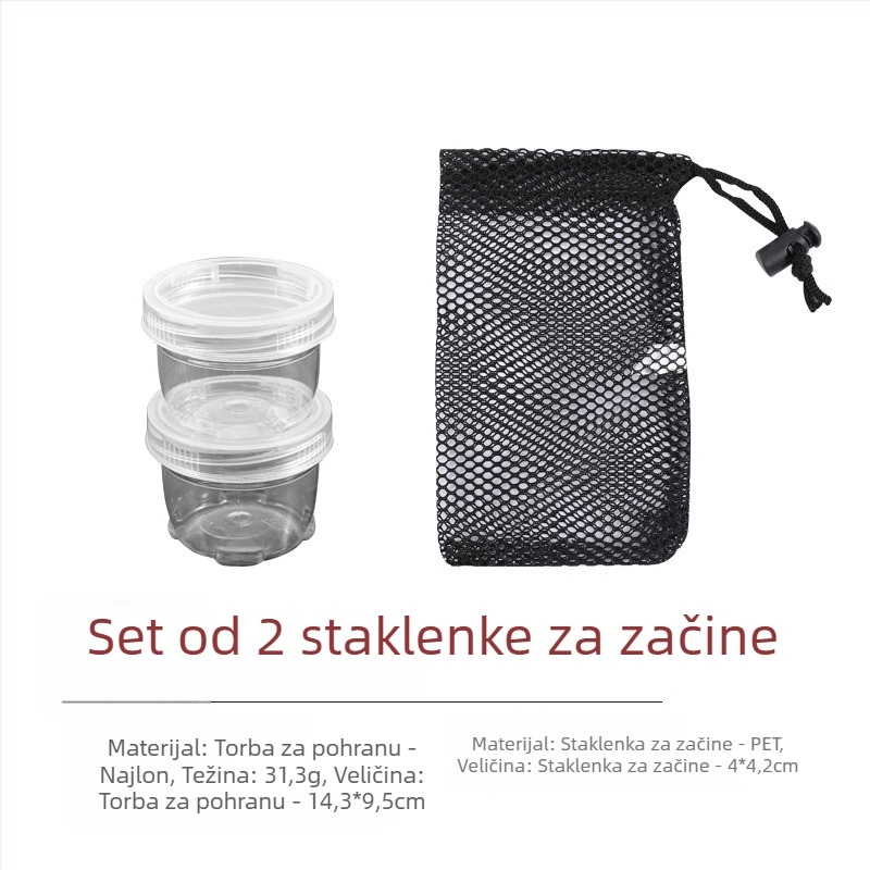 Prijenosni set začina za kampiranje – 5-dijelni set s povezivim bocama i staklenkama za vanjsko roštiljanje, zatvoren