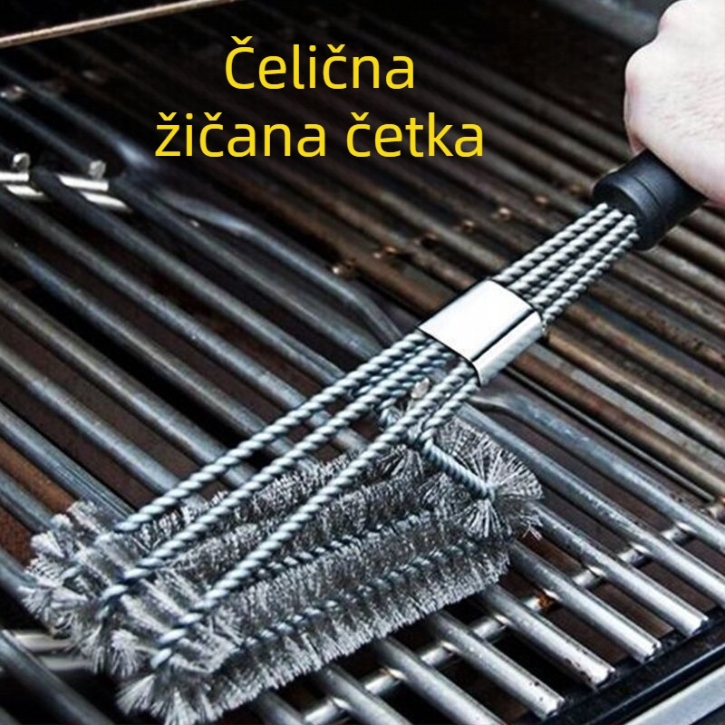 Nehrđajuća čelična četka za čišćenje roštilja, duga drška, žičana glava – multifunkcionalan set alata za roštilj