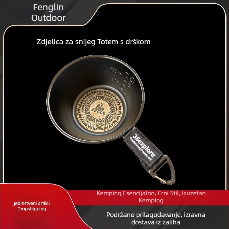 Kamping posuda s crnim totemom, prijenosna posuda za piknik i roštilj, nehrđajući čelik s premazom protiv prijanjanja