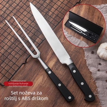 Set noža i vilice od nehrđajućeg čelika s ABS drškama za roštilj, teppanyaki stil BBQ, oštre oštrice, poklon kutija
