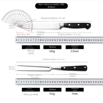 Set noža i vilice od nehrđajućeg čelika s ABS drškama za roštilj, teppanyaki stil BBQ, oštre oštrice, poklon kutija