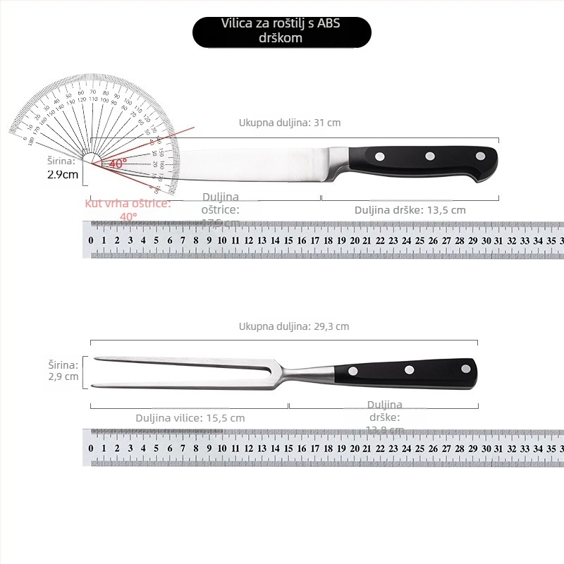 Set noža i vilice od nehrđajućeg čelika s ABS drškama za roštilj, teppanyaki stil BBQ, oštre oštrice, poklon kutija