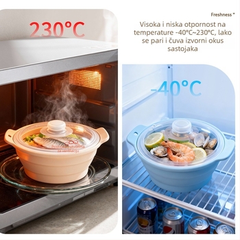 Sklopiva prenosiva silikonska posuda za parenje i juhe s poklopcem, pogodna za mikrovalnu pećnicu i air fryer