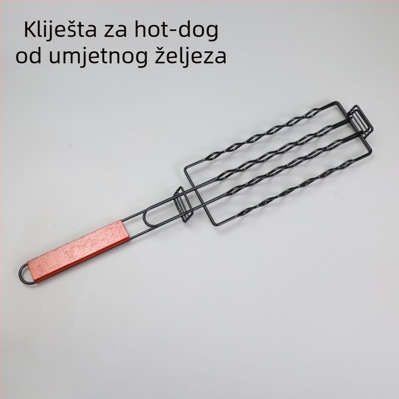 Višefunkcionalni alat za roštilj od kovanog željeza, s klipom za mrežu za šunku i kobasice, za kampiranje na otvorenom