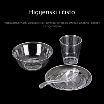 Plastični set posuđa za zabave s motivom trubačkog cvijeta, 10-dijelni set: zdjele, tanjuri, čaše i žlice za jednokratnu upotrebu