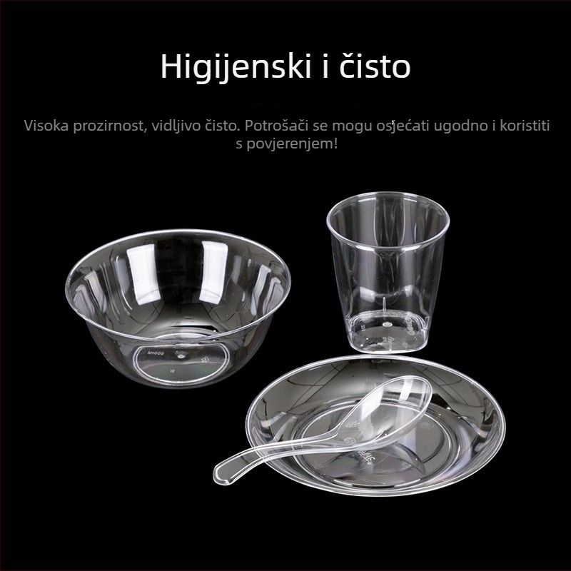 Plastični set posuđa za zabave s motivom trubačkog cvijeta, 10-dijelni set: zdjele, tanjuri, čaše i žlice za jednokratnu upotrebu