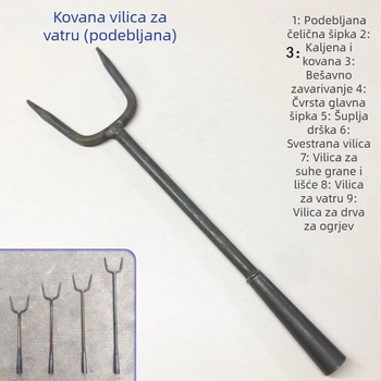 Kovana vilica za drva s željeznom ručkom