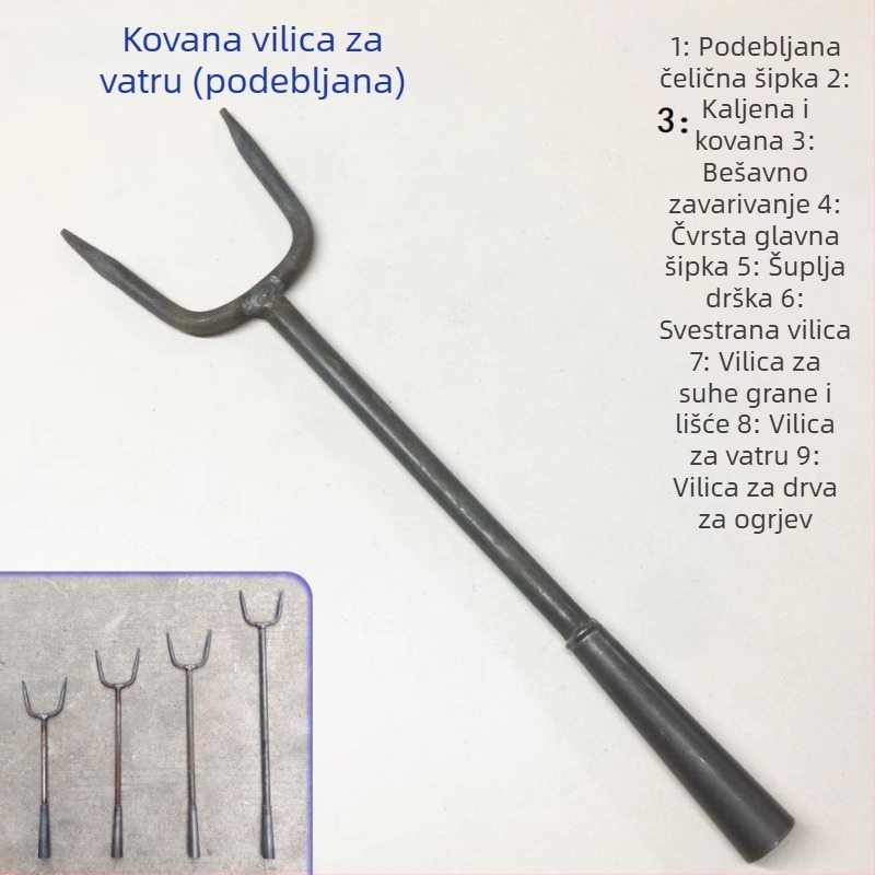 Kovana vilica za drva s željeznom ručkom