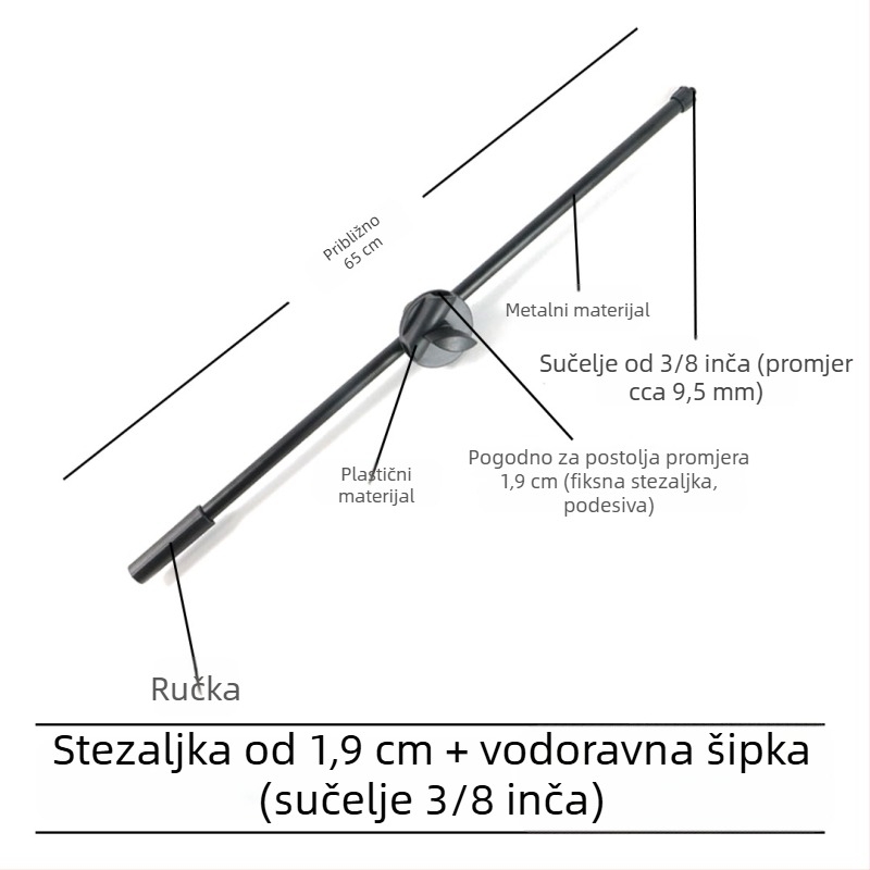 Stativ za mikrofon s poprečnim štapom, držačem za telefon i nagibnim štapom, ploča za pričvršćivanje na trojno nožicu