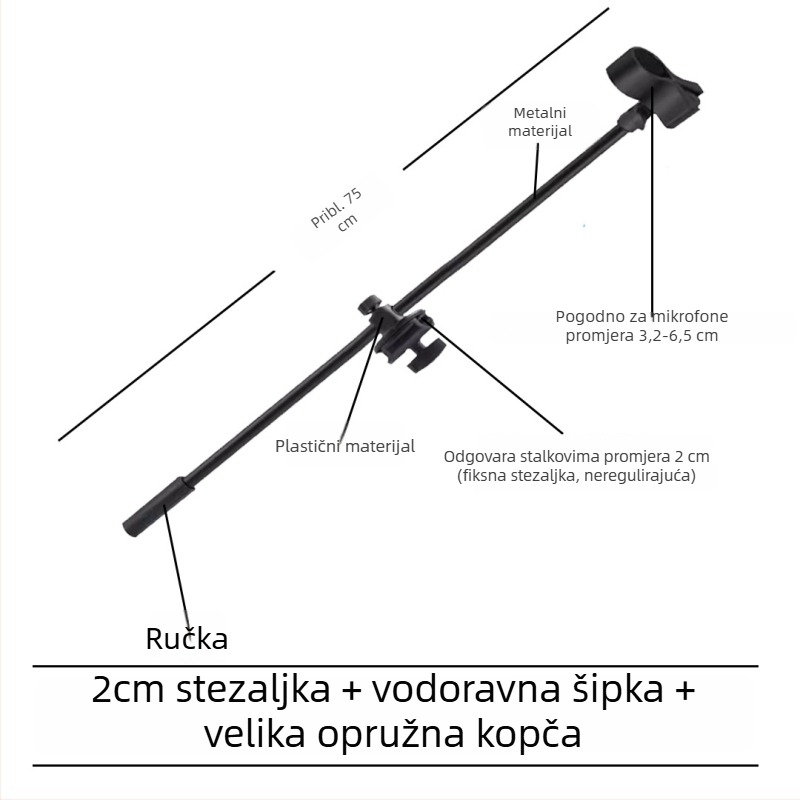 Stativ za mikrofon s poprečnim štapom, držačem za telefon i nagibnim štapom, ploča za pričvršćivanje na trojno nožicu