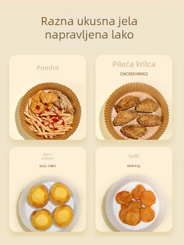 Dvostrani silikonski papir za air fryer – otporan na visoke temperature, upija masnoću, za pečenje u pećnici