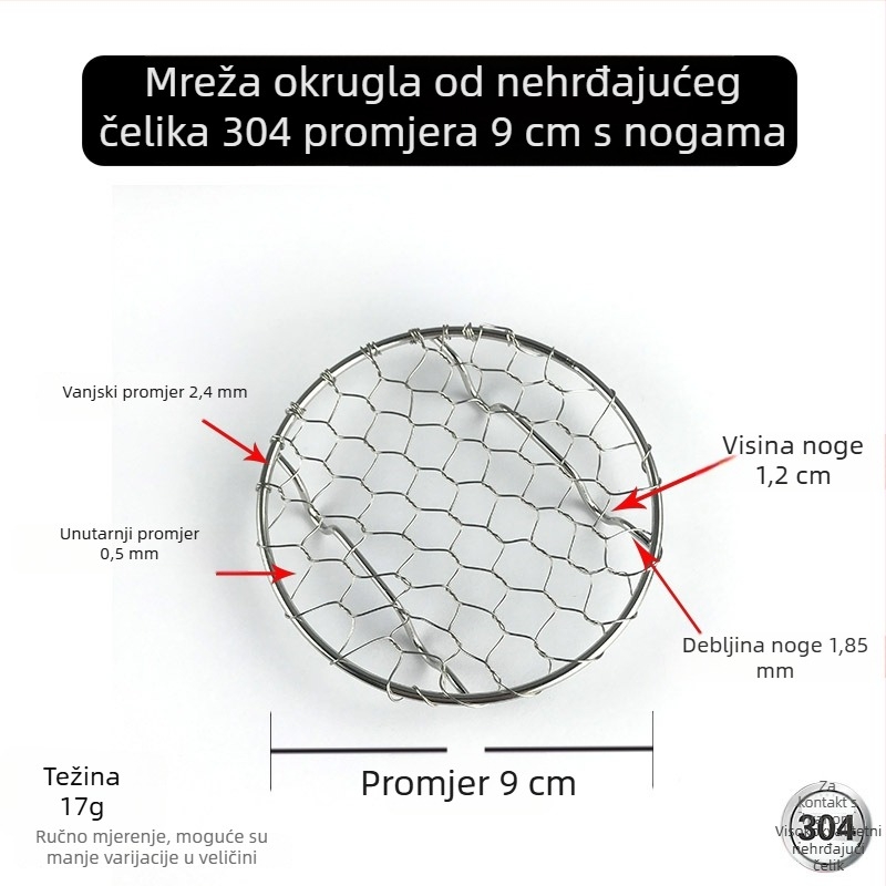 Okrugla ručno pletena mreža od nehrđajućeg čelika 304 za odvod ulja pri prženim namirnicama, posuda za toast, nehrđajući roštilj