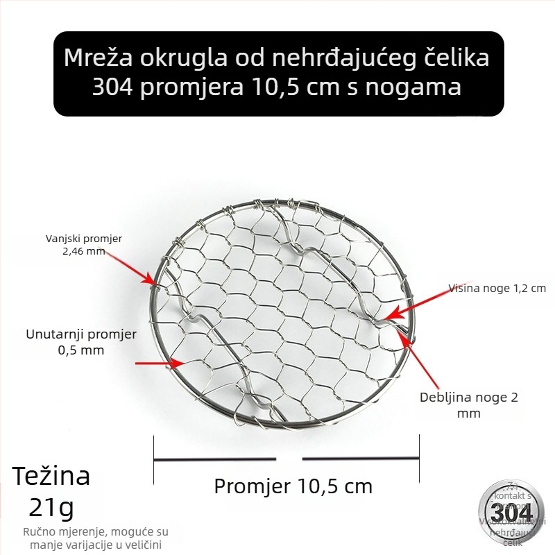 Okrugla ručno pletena mreža od nehrđajućeg čelika 304 za odvod ulja pri prženim namirnicama, posuda za toast, nehrđajući roštilj
