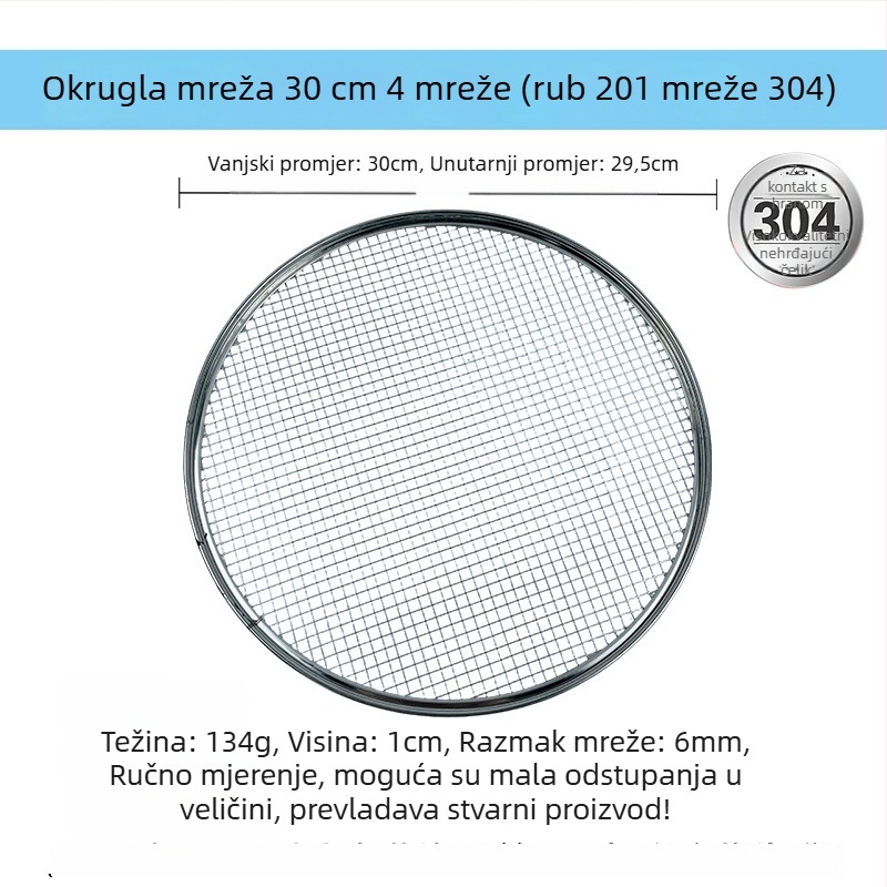 Okrugla ručno pletena mreža od nehrđajućeg čelika 304 za odvod ulja pri prženim namirnicama, posuda za toast, nehrđajući roštilj