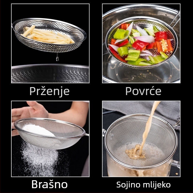 Nehrđajući čelik: žlica-filtr i sito za sojino mlijeko i sokove – ultra-fino filtriranje, kuhinjsko sito, odjeljak ulja za vrele lonce