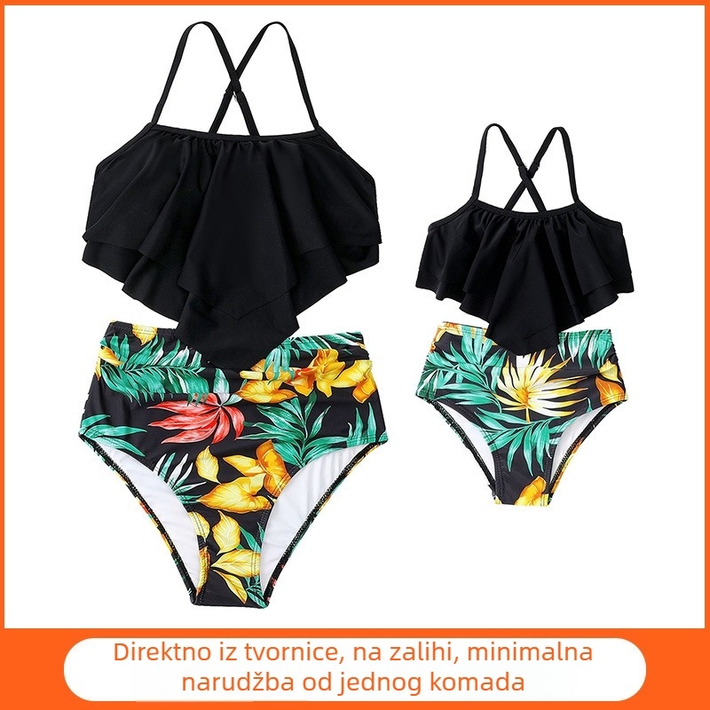Porodični kupaći kostim za žene i djevojke – tankini za plažu od najlona, jednobojni ili s otiskom