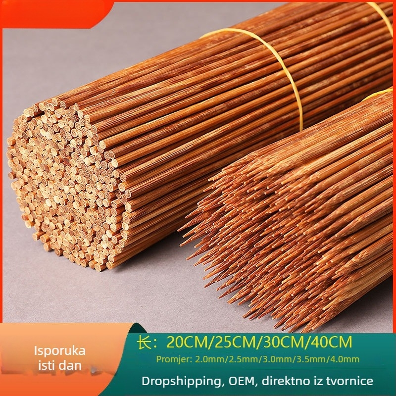 Karbonizirani bambus štapići za roštilj, čvrsti, jednokratni, duljine 20-40 cm, debljina 2-4 mm.